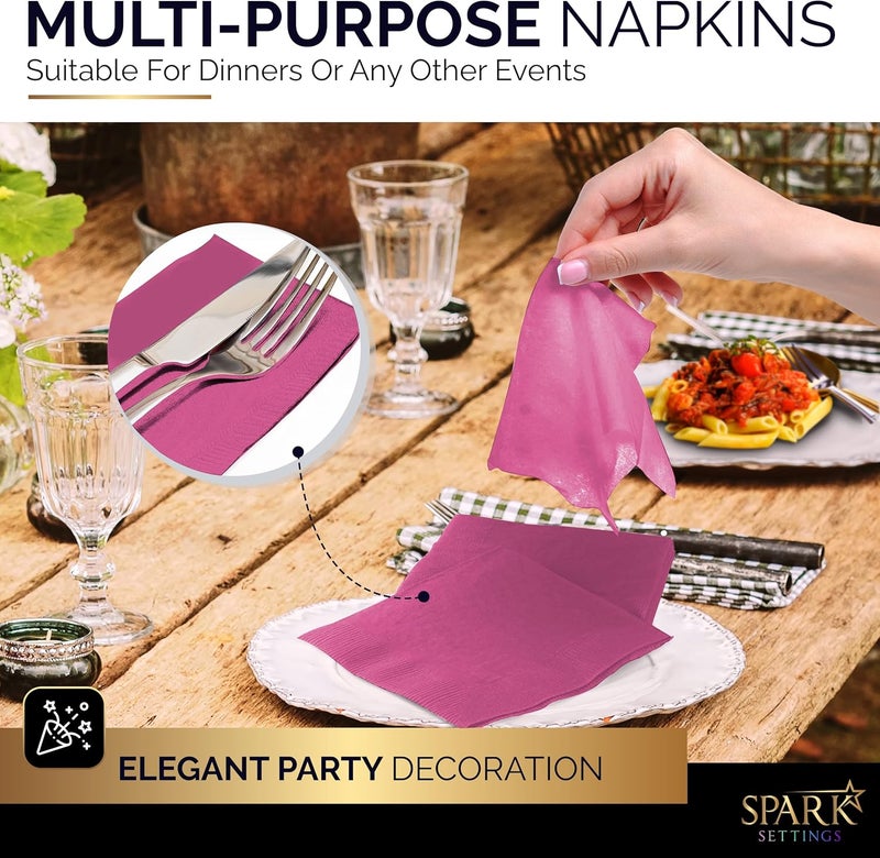 Amcrate 100 Pack Bright Pink Beverage Napkins, Big Party Pack, 2 Ply, Ideal for Wedding, Party, Birthday, Dinner, Lunch, Cocktails. (5” x 5”) by - Image 5